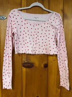 Urban Outfitters Pink Strawberry-Print Ribbed Cropped Top